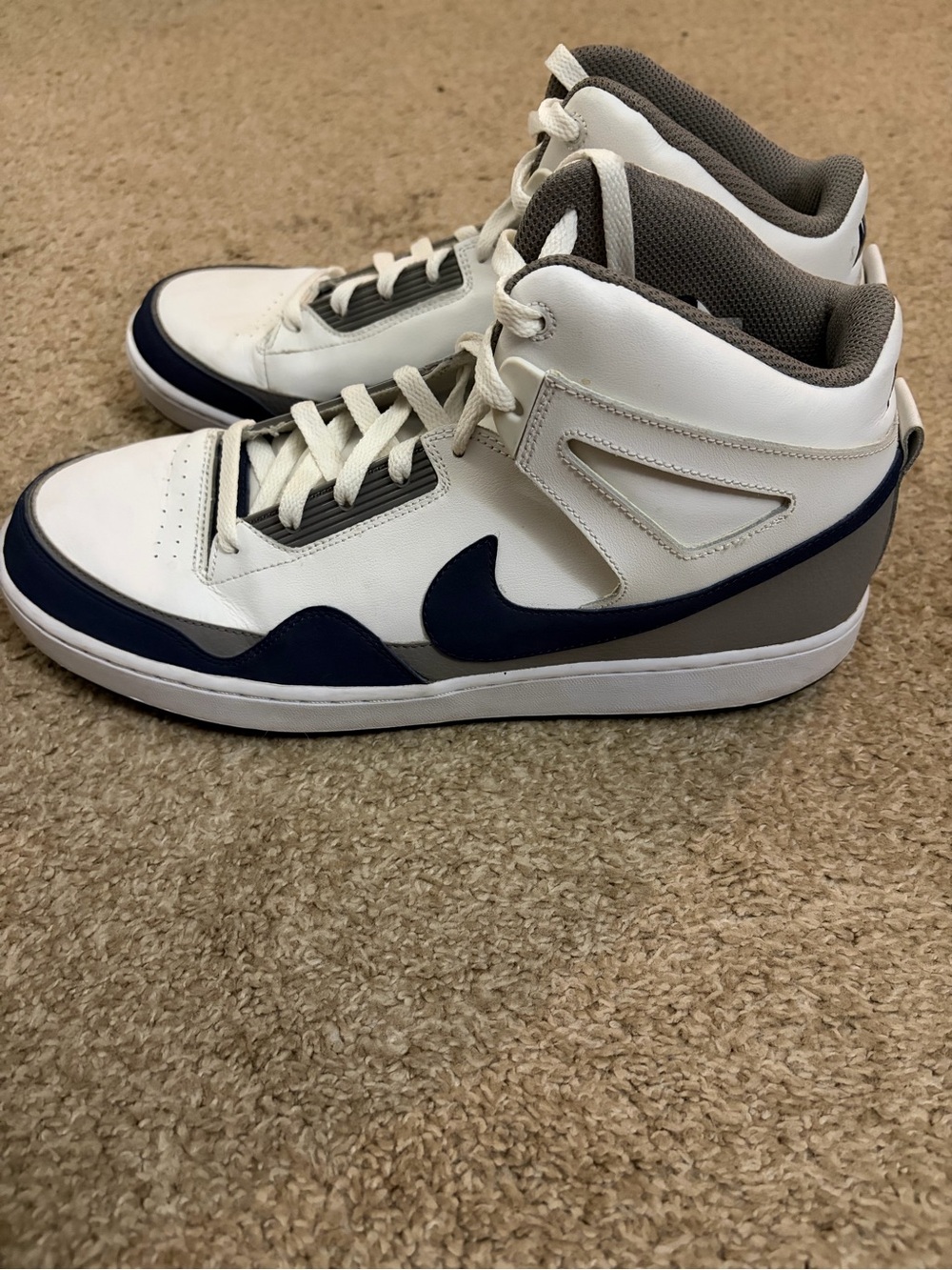 Nike White, Navy and Gray Mid-Top Sneakers